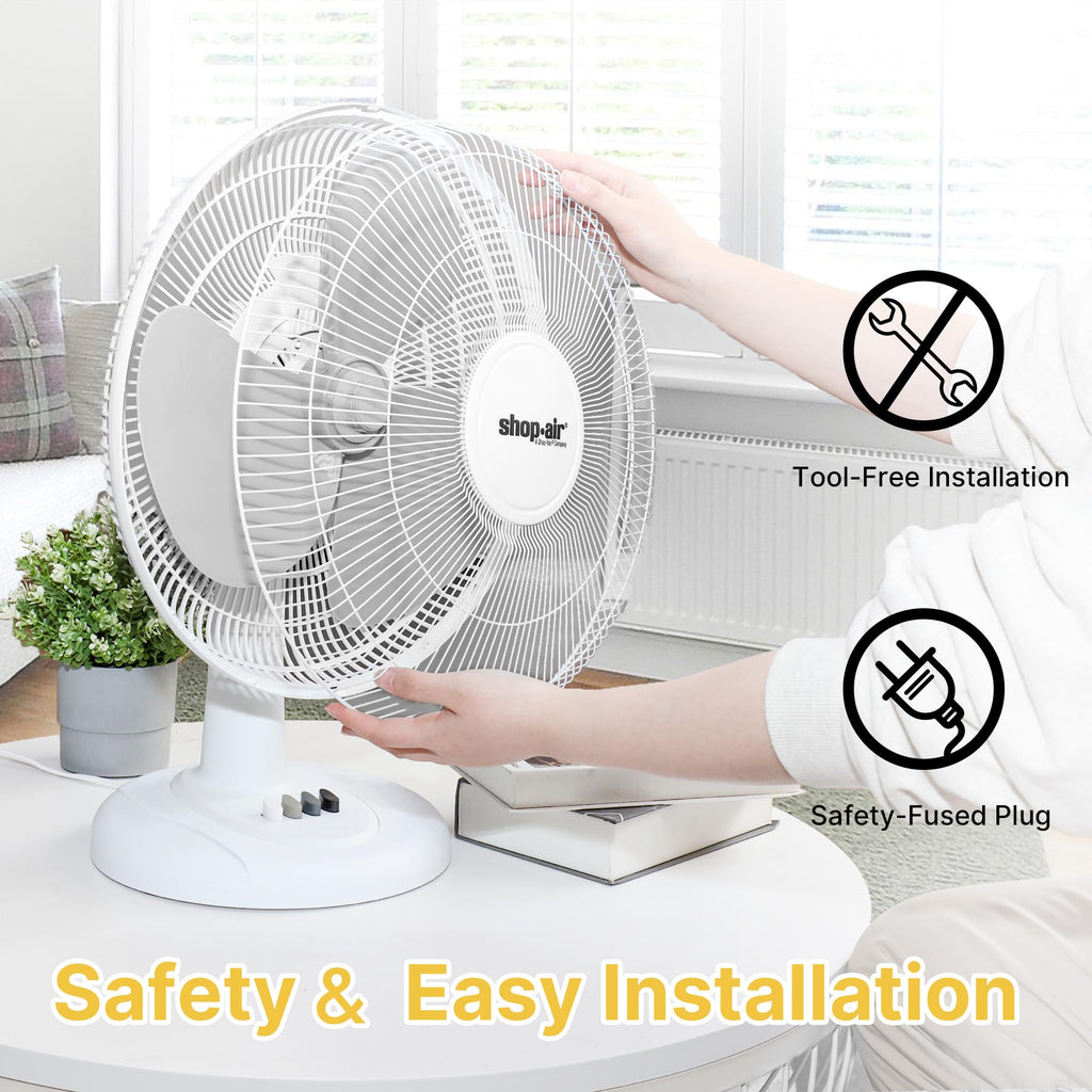 16" Oscillating Table Fan, 3 Speeds, White Y893