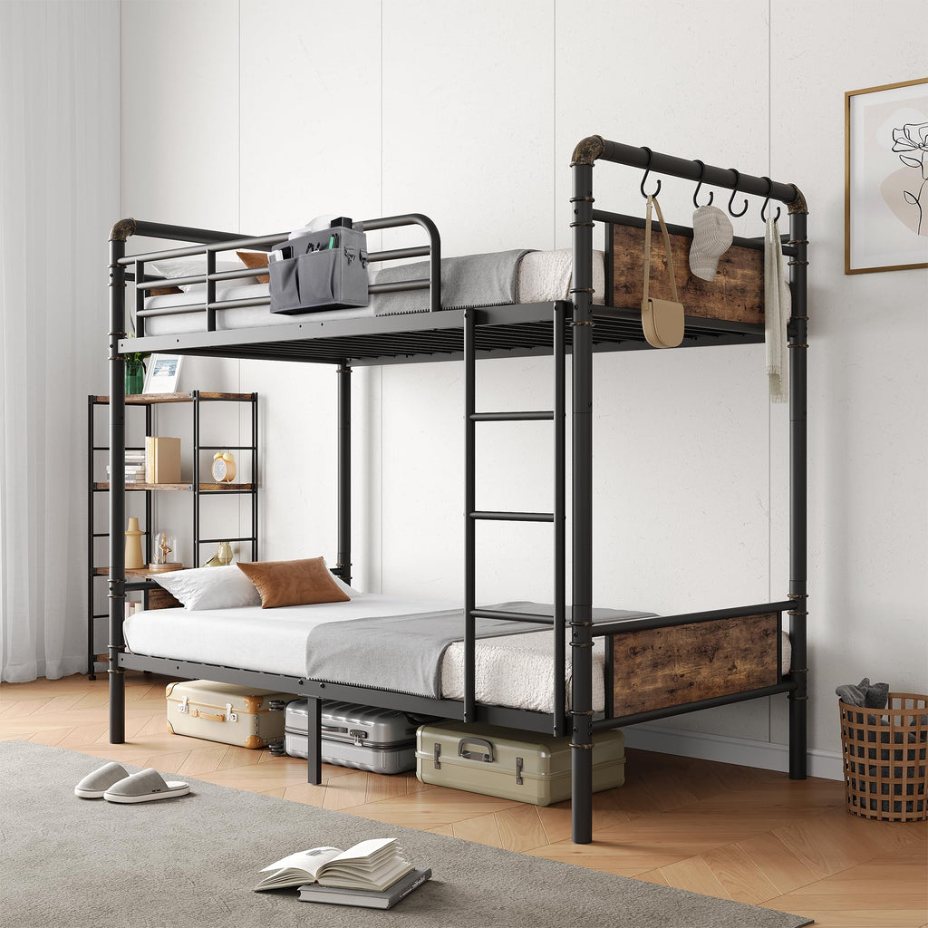 Twin Over Twin Metal Bunk Bed with Safety Guard Rails G882