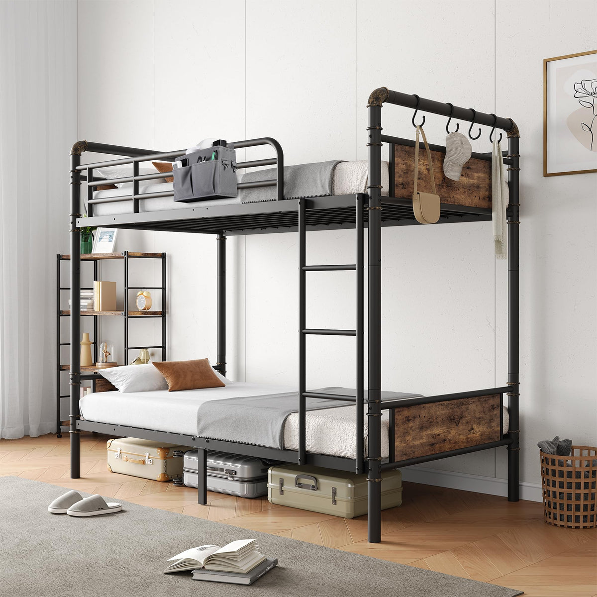 Twin Over Twin Metal Bunk Bed with Safety Guard Rails G882