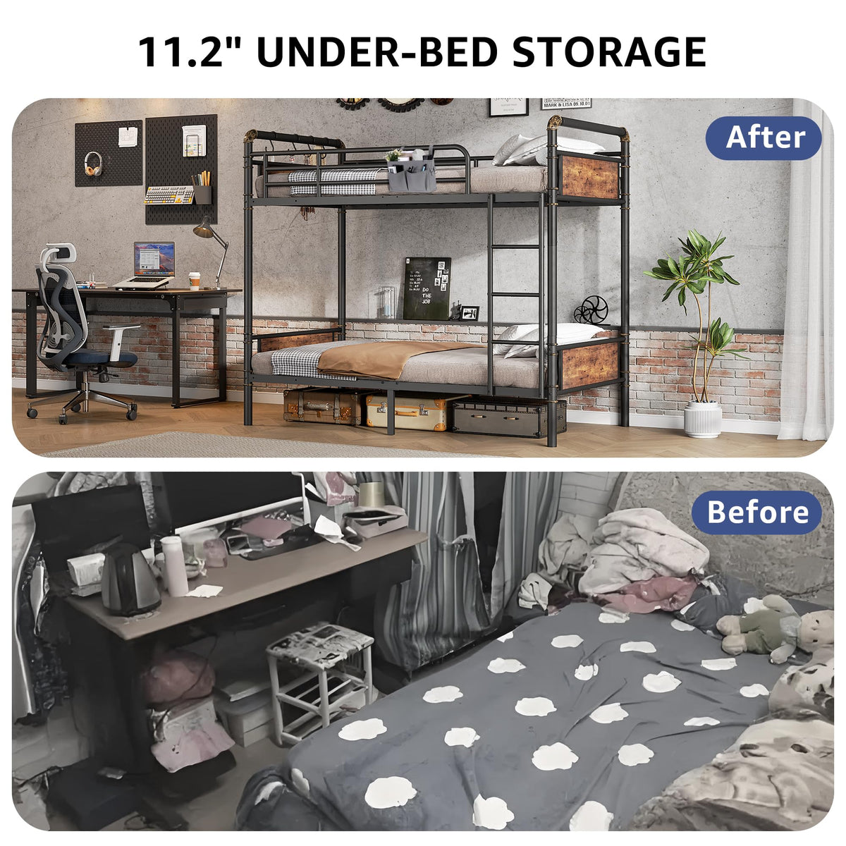 Twin Over Twin Metal Bunk Bed with Safety Guard Rails G882