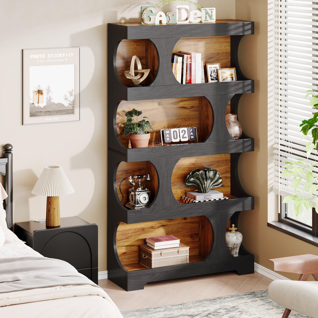 71" Tall 4-Tier S-Shaped Wood Bookcase U3685
