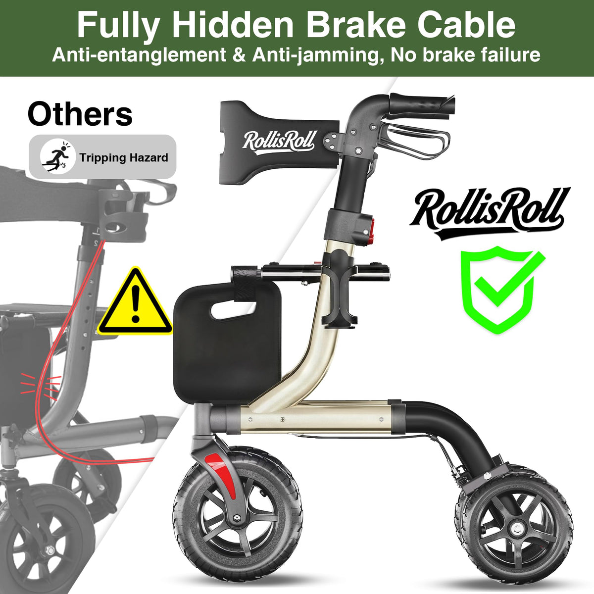 Foldable Aluminum Rollator Walker with Seat and 10" Wheels O838