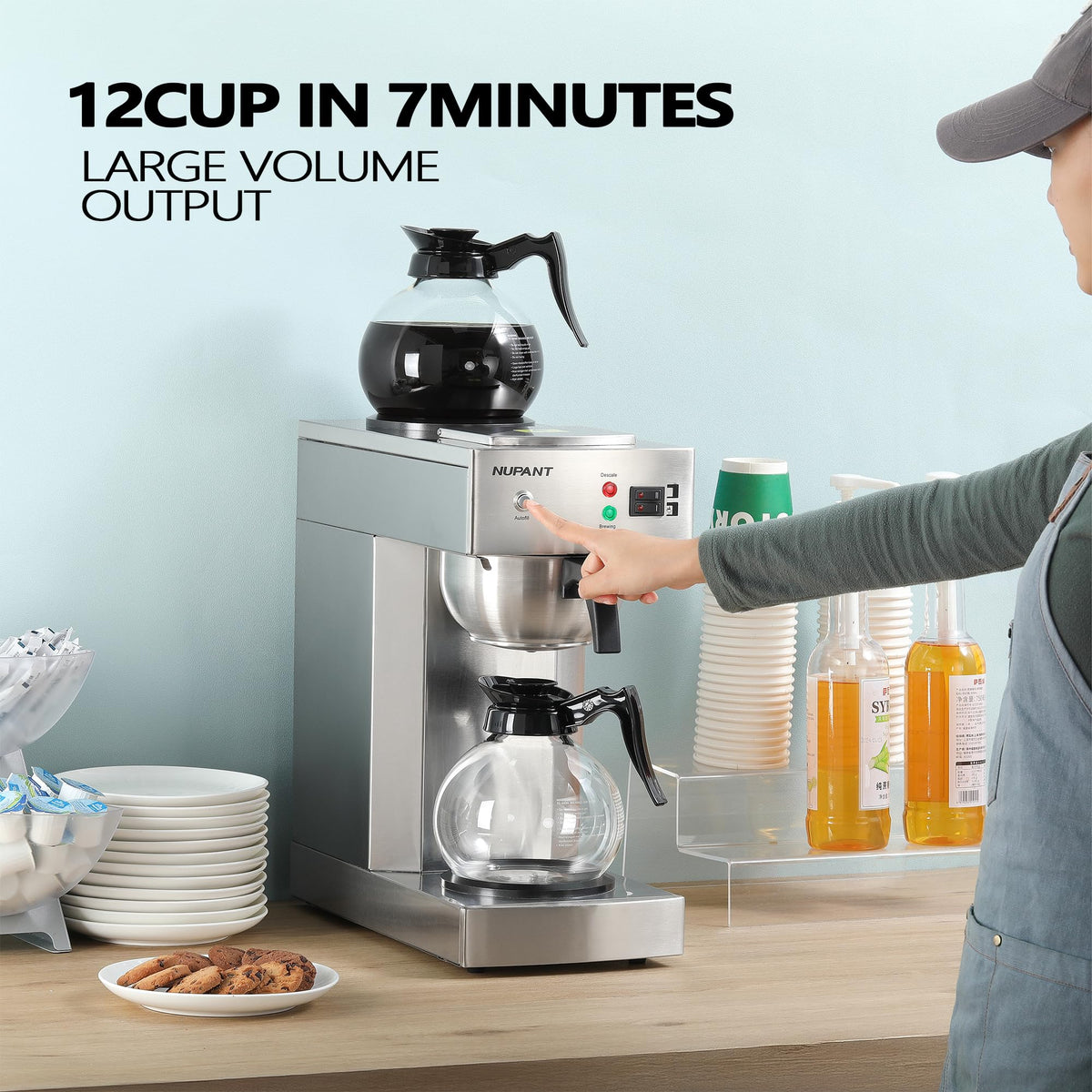 12-Cup Commercial Drip Coffee Maker with 2 Glass Carafes and 2 Warmers J206