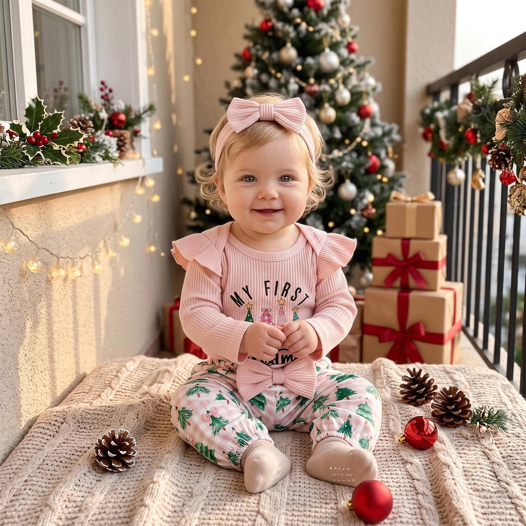 Newborn Baby Girl Christmas Outfit Romper Pants Set K12796