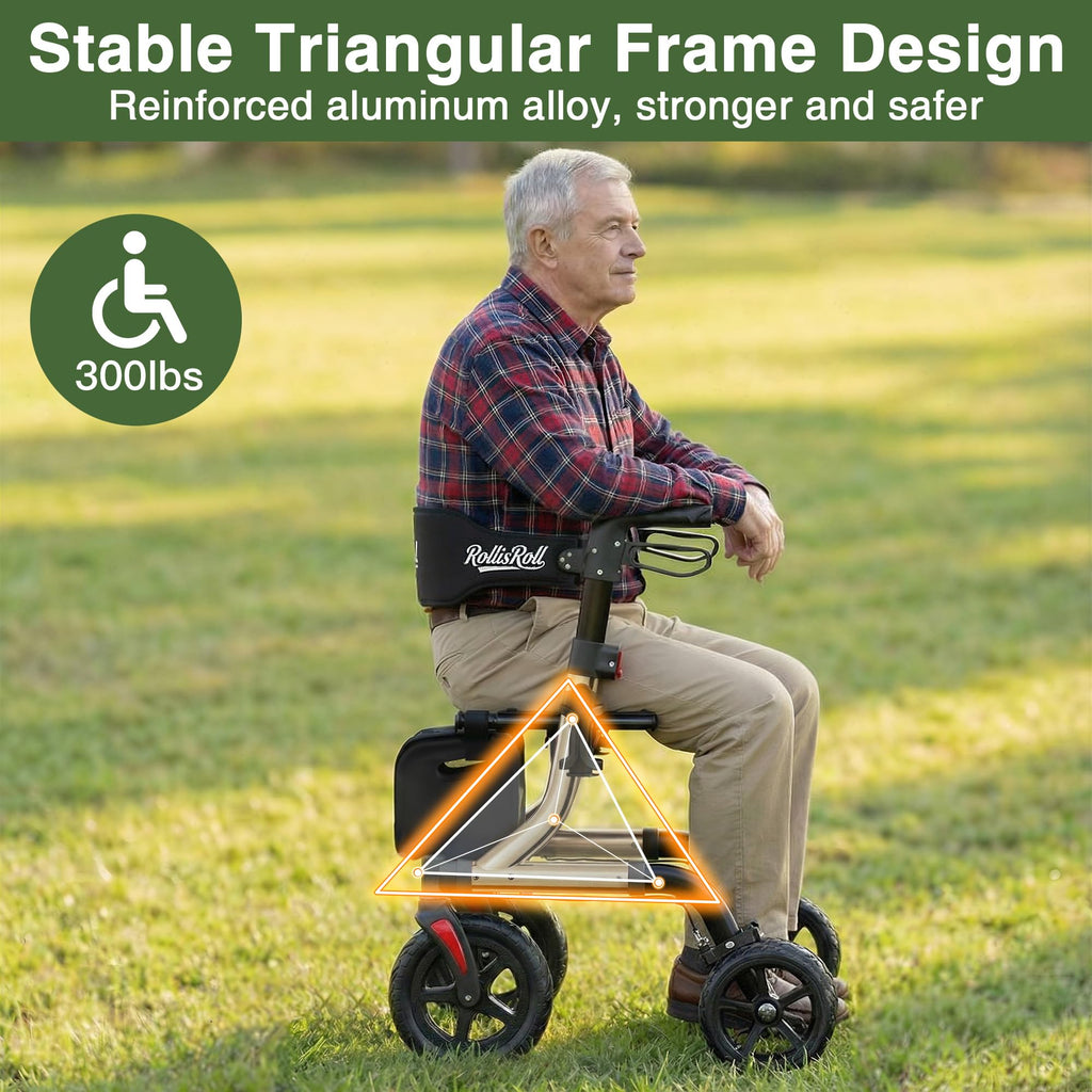 Foldable Aluminum Rollator Walker with Seat and 10" Wheels O838