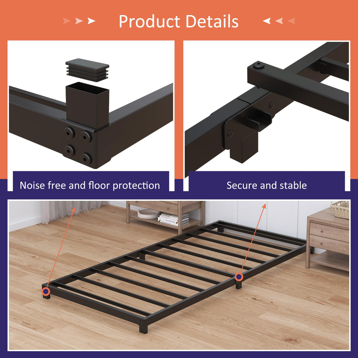 4 Inch Low Profile Twin Platform Bed Frame R7041