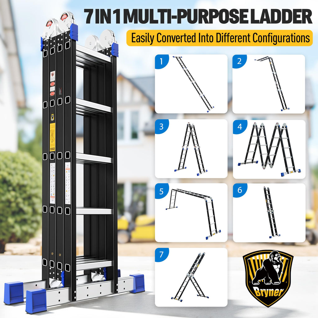 Aluminium 7 in 1 Extension Ladder 19.6Ft 330lbs P92659