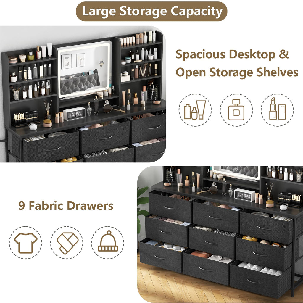 9 Drawer Dresser with LED Mirror E9365