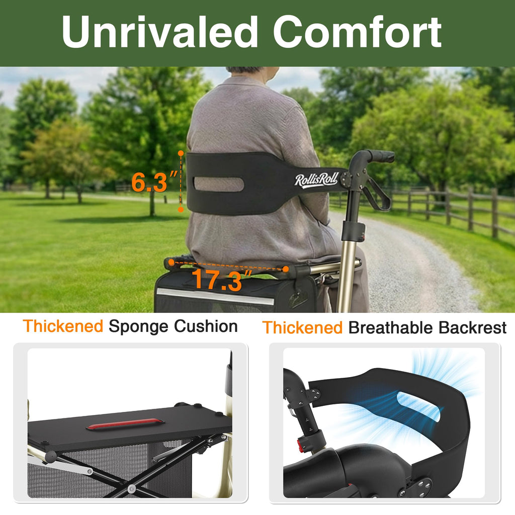 Foldable Aluminum Rollator Walker with Seat and 10" Wheels O838