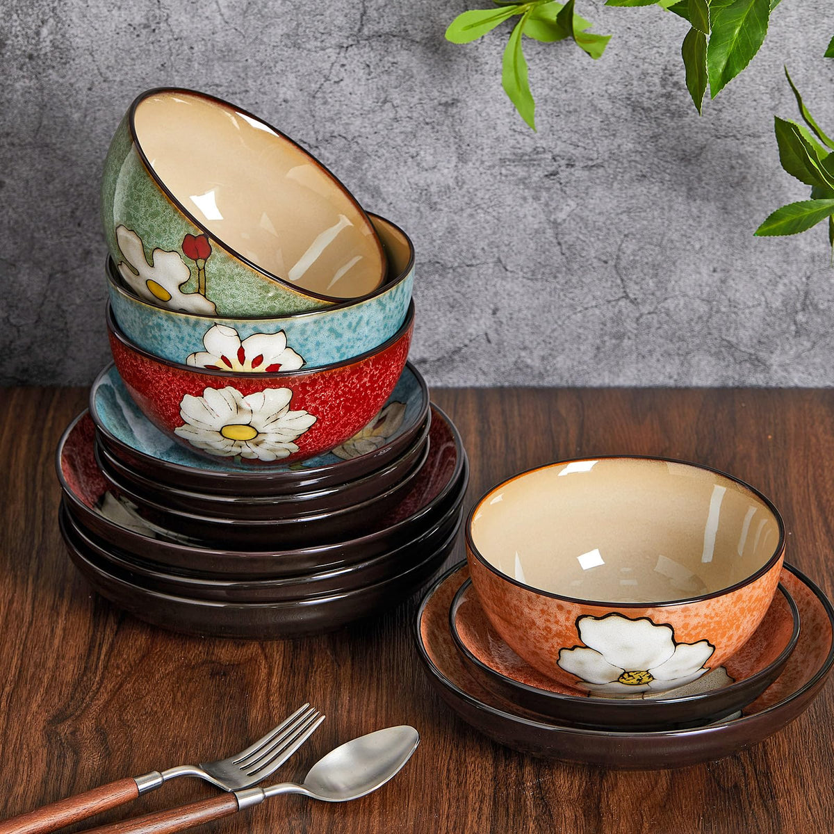12 Pcs Floral Ceramic Dinnerware Set for 4 M176