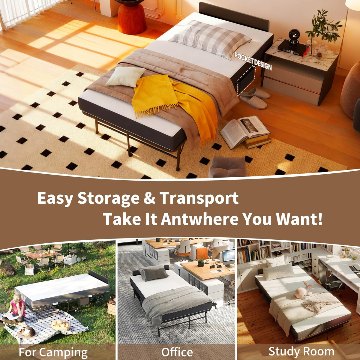 Folding Bed with Mattress & Headboard O443