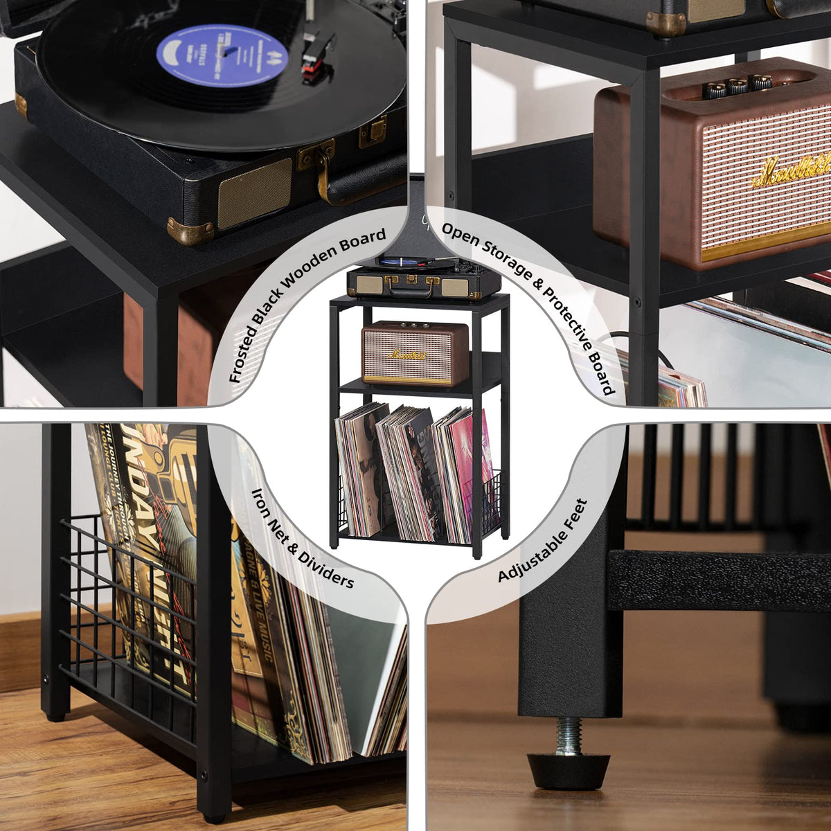 Black 3 Tier End Table with Storage Shelf J7237