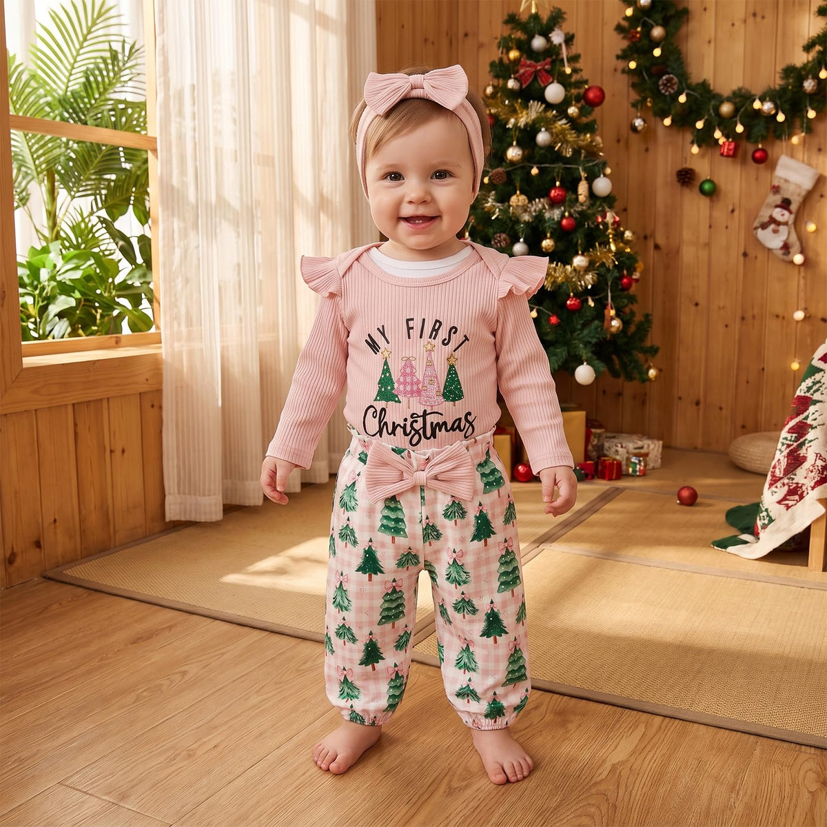 Newborn Baby Girl Christmas Outfit Romper Pants Set K12796