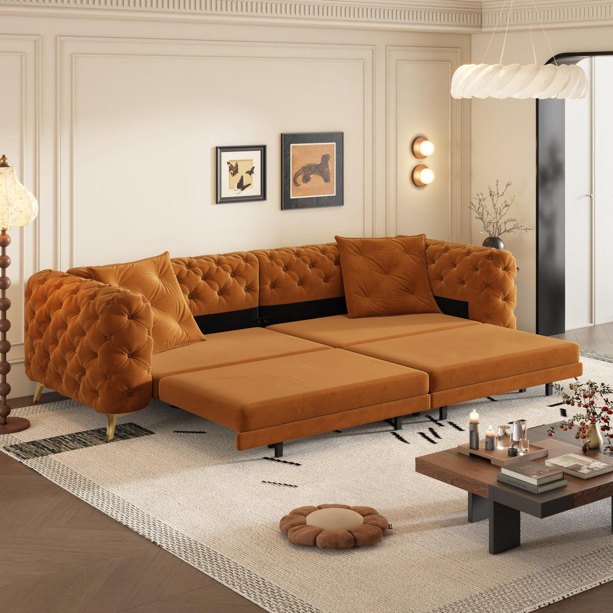 98" Button Tufted Velvet Sofa Bed H1508