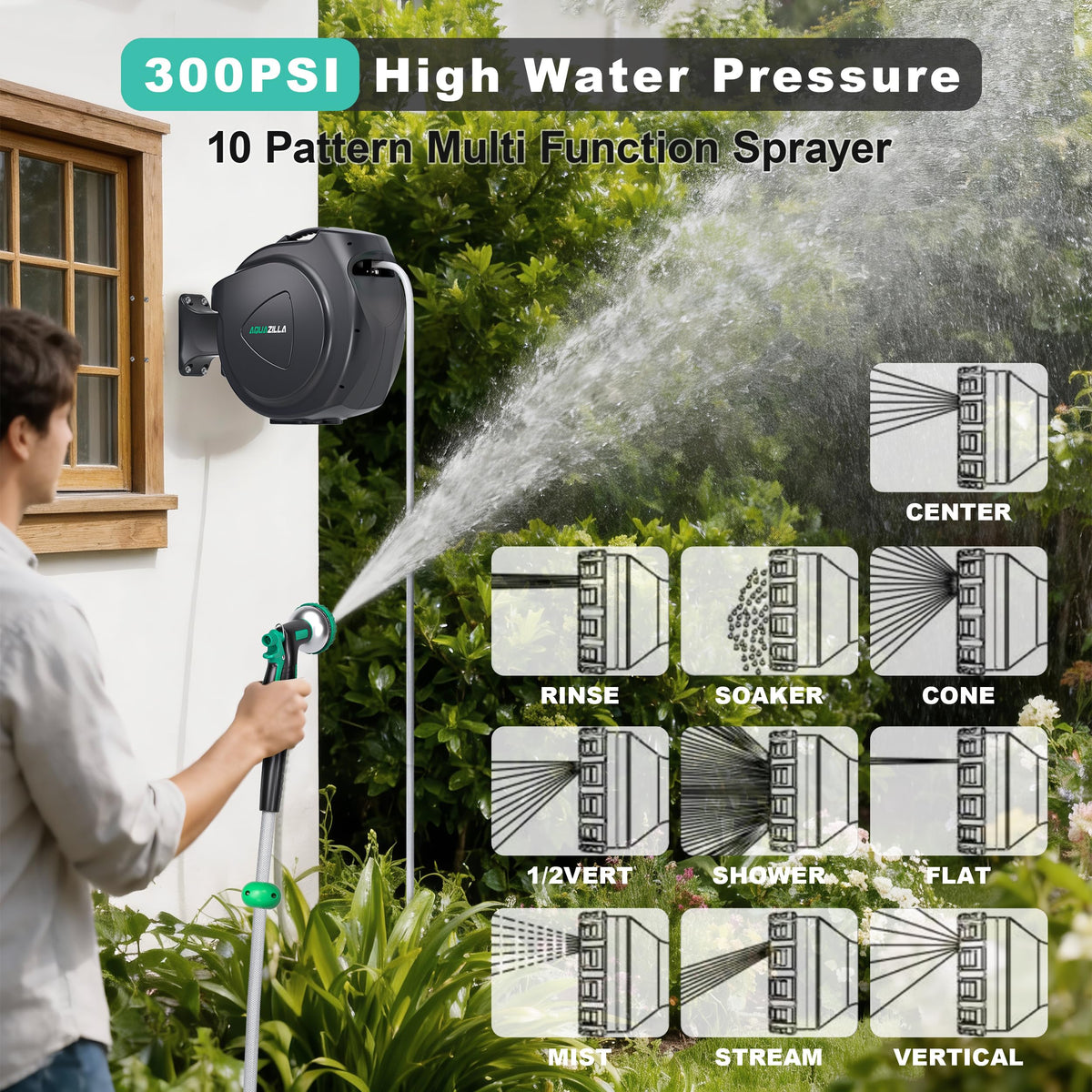 Retractable Garden Hose Reel, 65FT +6FT 5/8" Wall Mounted Z91154