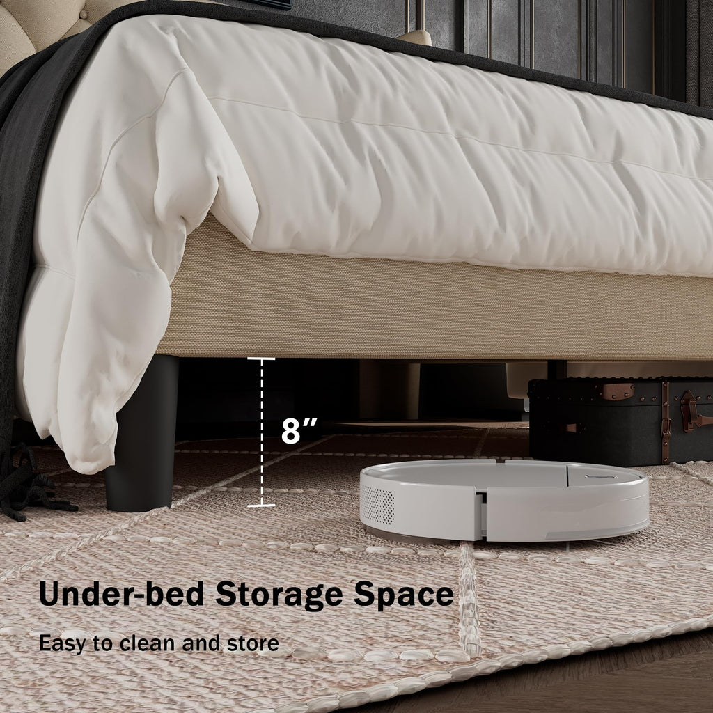 Queen Size Beige Upholstered Platform Bed Frame G229974