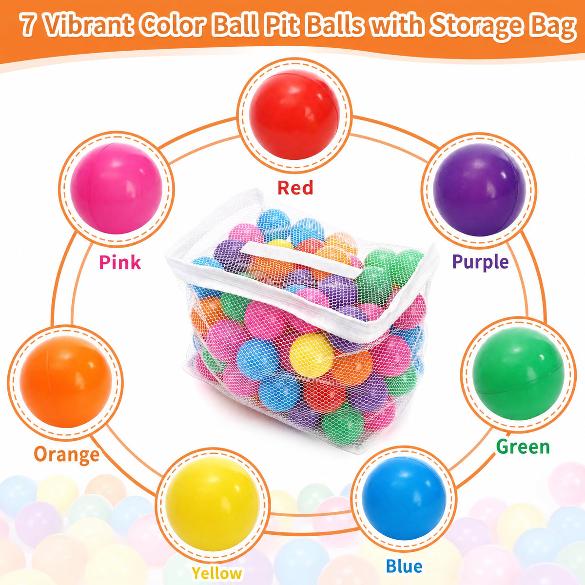 100 Pack 2 Inch Plastic Ball Pit Balls with Storage Bag O192564