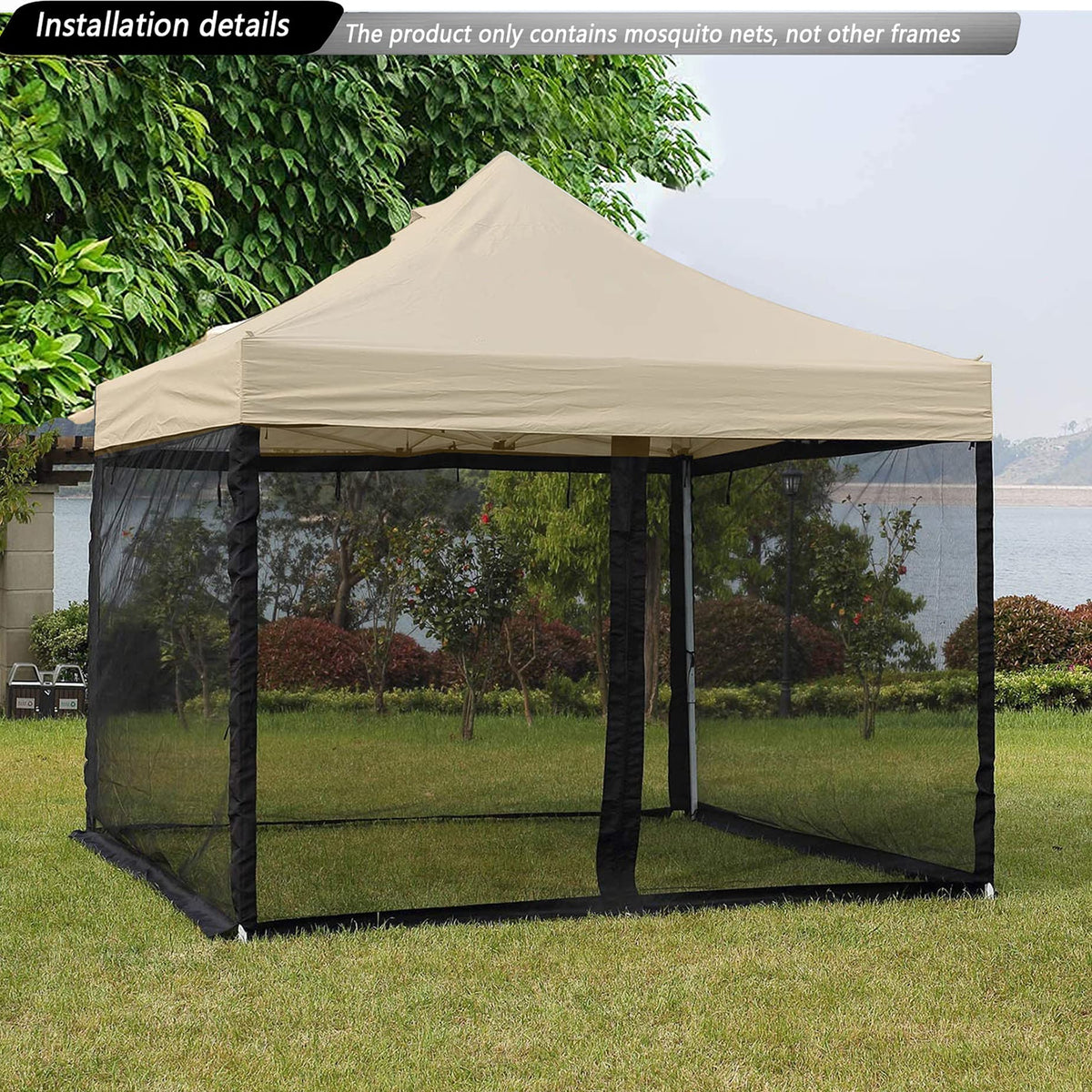 10x10 Black Replacement Mosquito Netting Sidewall Screen with Zipper K10216