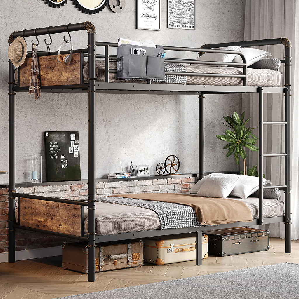 Twin Over Twin Metal Bunk Bed with Safety Guard Rails G882
