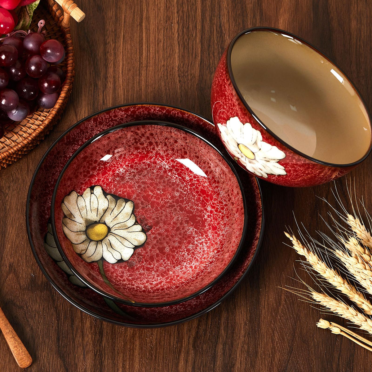 12 Pcs Floral Ceramic Dinnerware Set for 4 M176