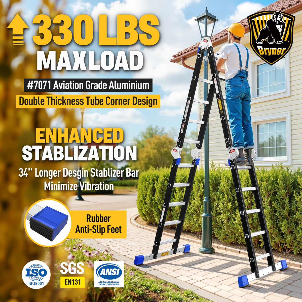 Aluminium 7 in 1 Extension Ladder 19.6Ft 330lbs P92659