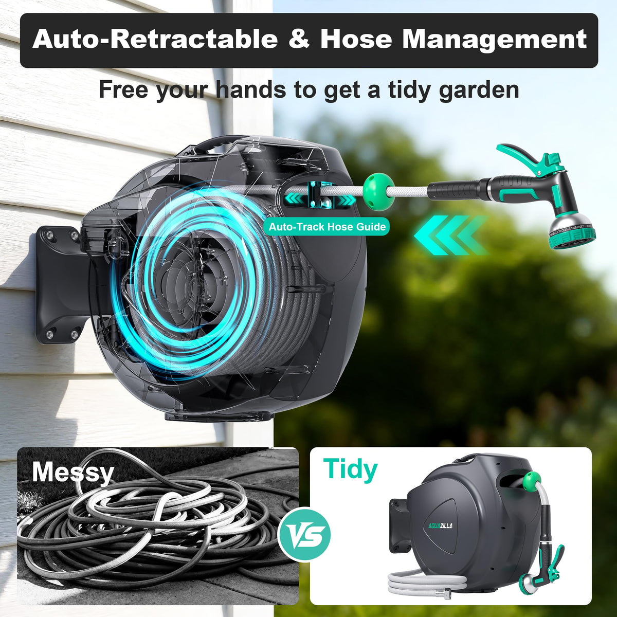 Retractable Garden Hose Reel, 65FT +6FT 5/8" Wall Mounted Z91154
