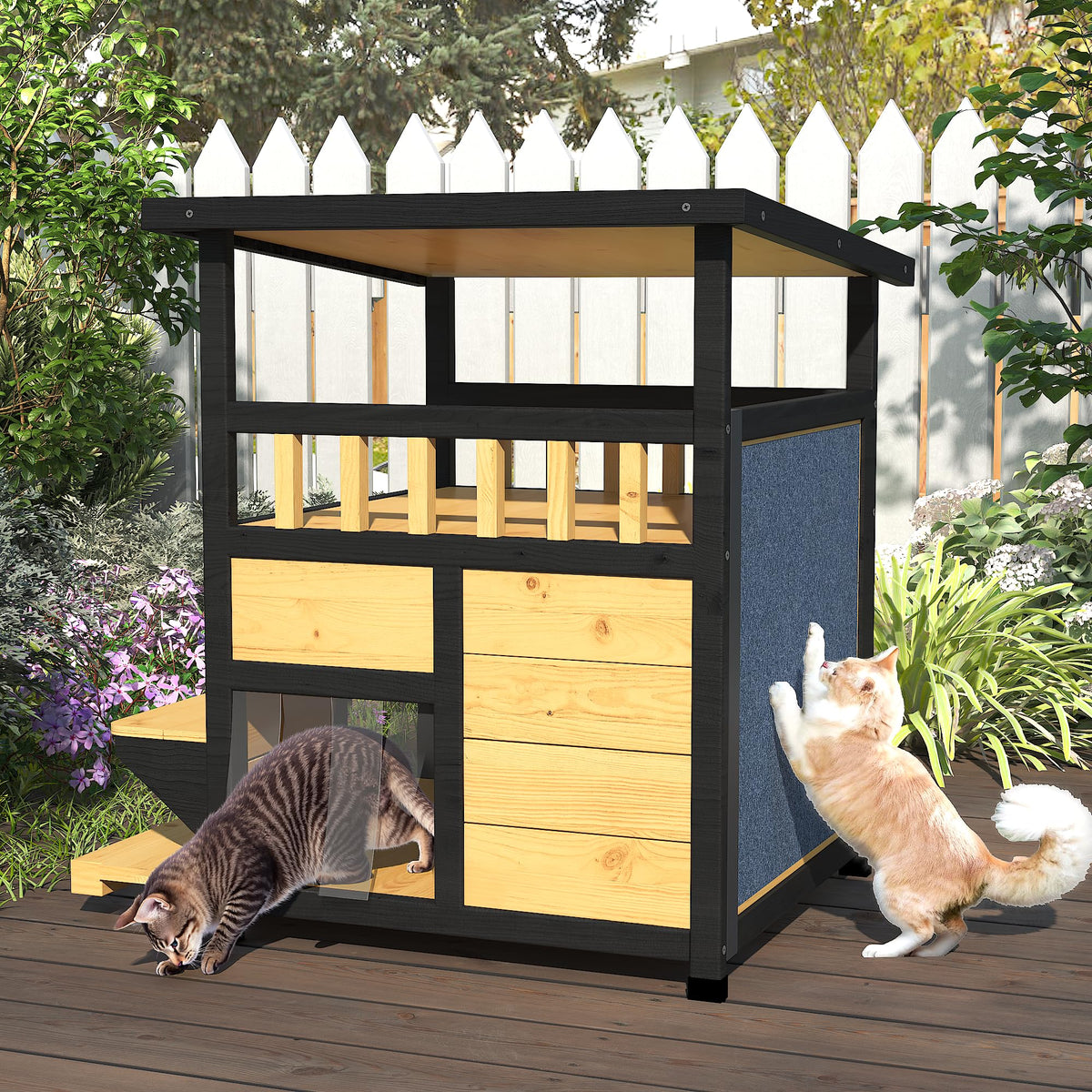 Weatherproof Two Story Outdoor Cat House with Escape Door Z100382