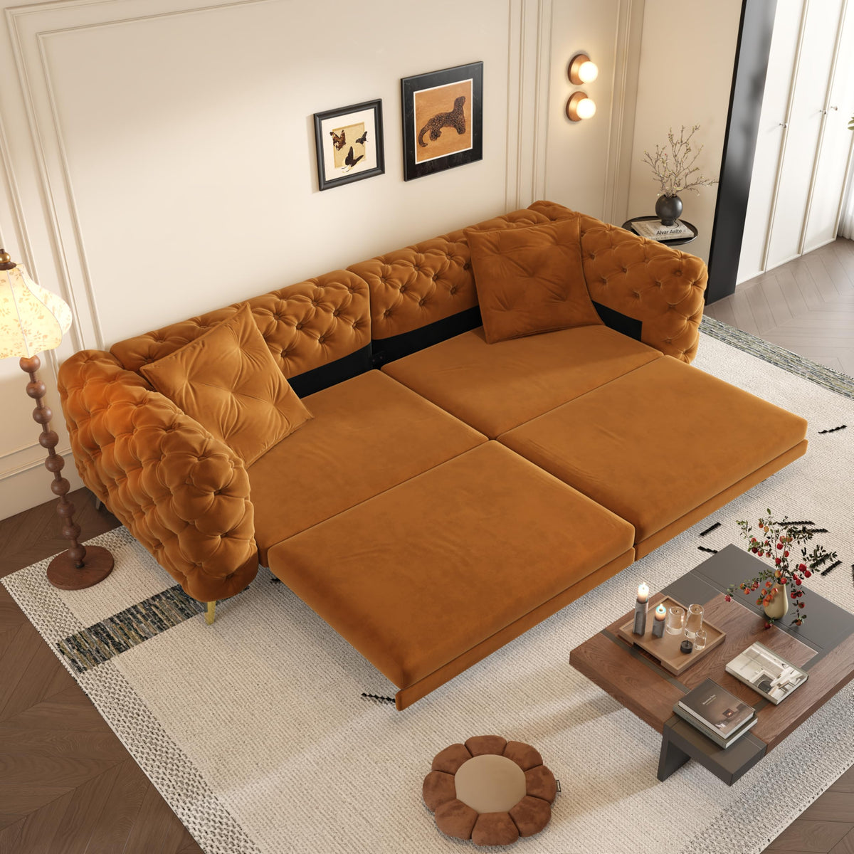 98" Button Tufted Velvet Sofa Bed H1508