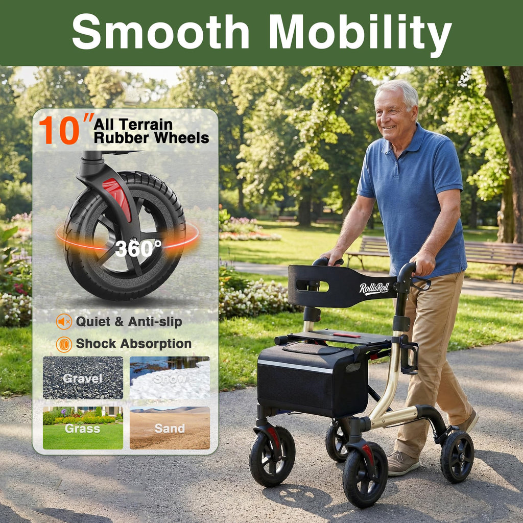 Foldable Aluminum Rollator Walker with Seat and 10" Wheels O838