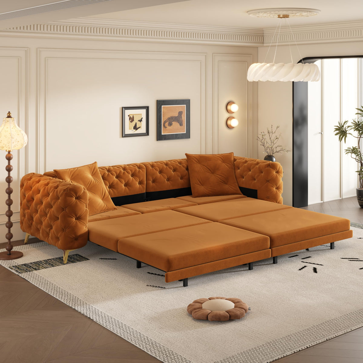 98" Button Tufted Velvet Sofa Bed H1508