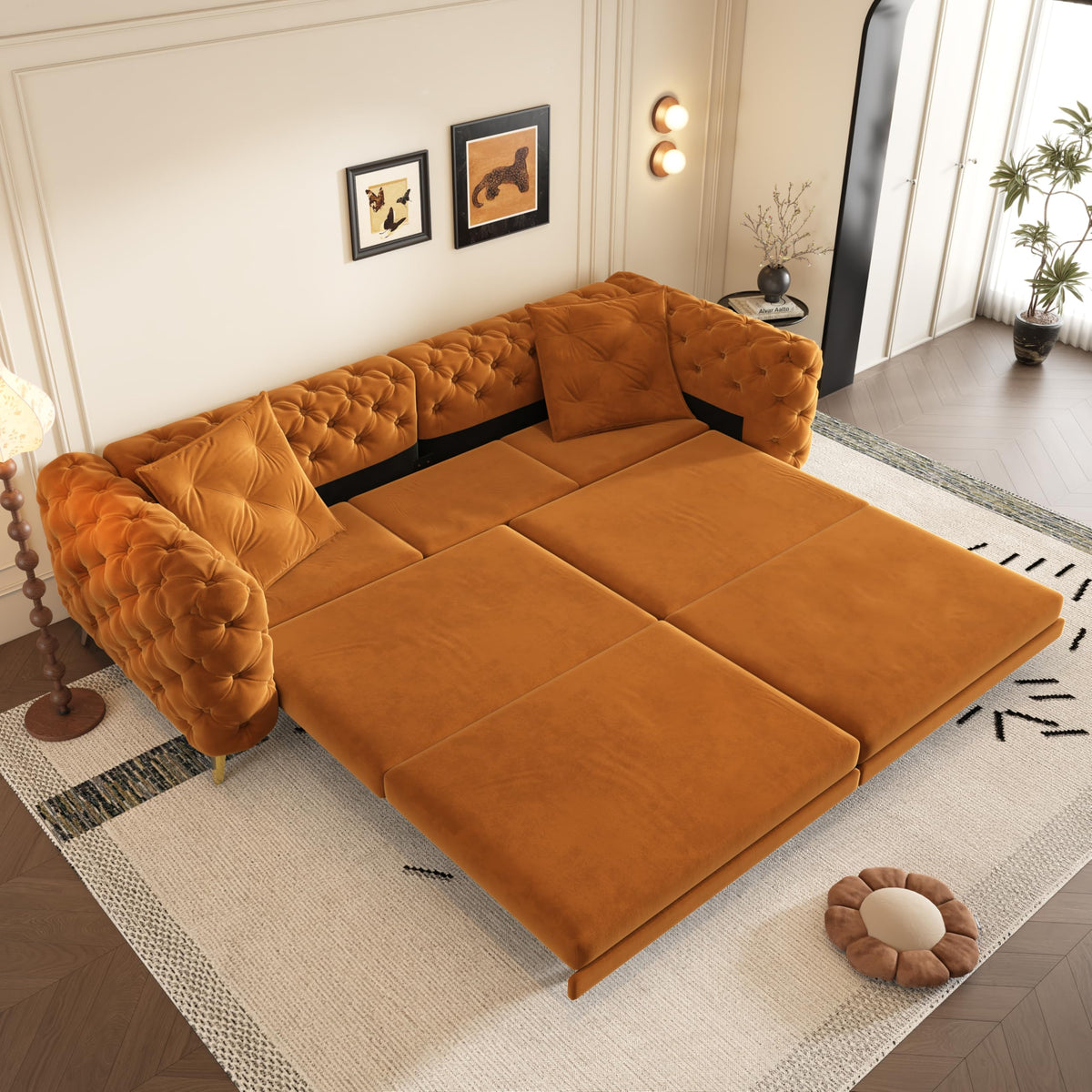 98" Button Tufted Velvet Sofa Bed H1508
