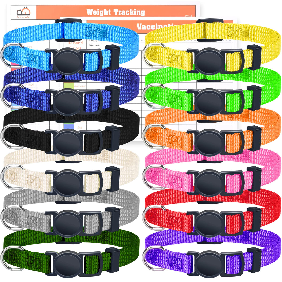 Super Soft Nylon Adjustable Breakaway Puppy ID Collars Set of 12 H426