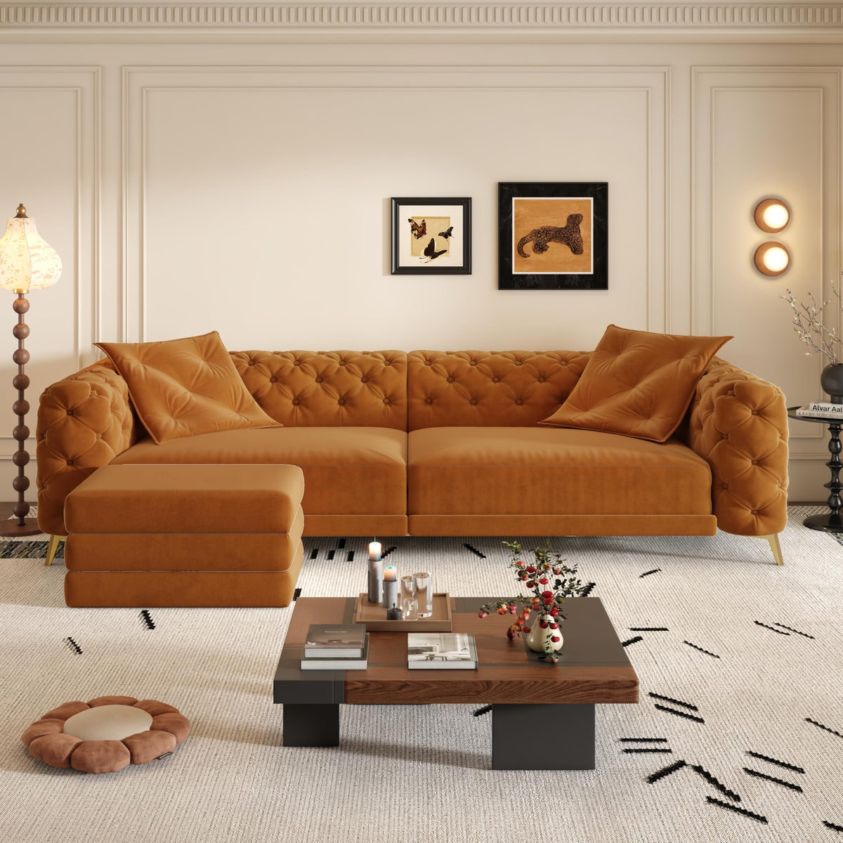 98" Button Tufted Velvet Sofa Bed H1508