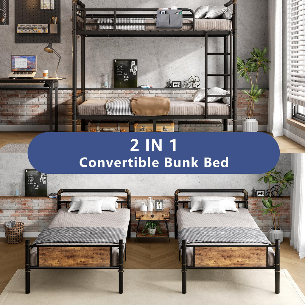 Twin Over Twin Metal Bunk Bed with Safety Guard Rails G882