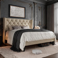 Queen Size Beige Upholstered Platform Bed Frame G229974