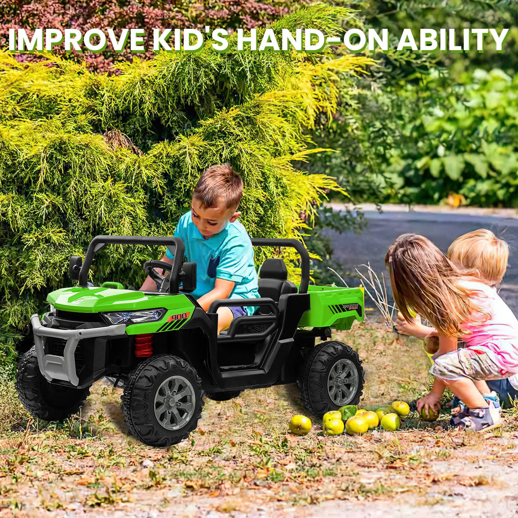 24V 4WD Ride on Truck Car with Dump Bed, 2 Seaters, Remote Control, Green W1992